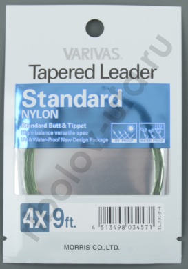 Подлесок конусный Varivas Standard Nylon Tapered Leader (loop) Green/Clear Tip 9 ft 4X