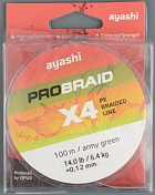 Шнур плетёный Ayashi Pro Braid-X4 (army green) 0,12 мм, 100 м