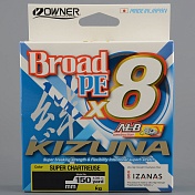 Шнур плетёный Owner Kizuna Broad PE X8 135m chartreuse 0,19mm, 11,9kg