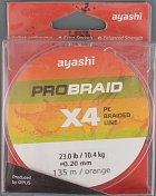 Шнур плетёный Ayashi Pro Braid-X4 (orange) 0,16 мм, 135 м