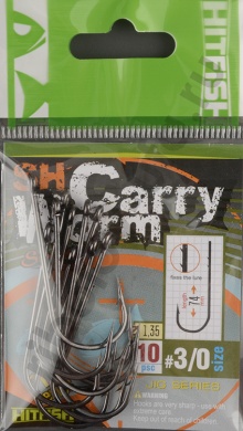 Одинарные крючки Hitfish с насечками SH Carry Worm #3/0 (10шт/уп)