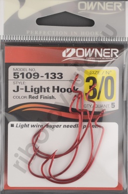 Офсетный крючок Owner 5109 Red №3/0 J-Light Hook