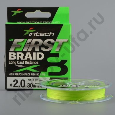 Шнур плетёный Intech First Braid X8 Green 100м, 0.235мм, 13.62кг 30lb #2.0