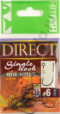 Одинарные крючки Hitfish Direct Single Hook (с большим ухом) # 6 