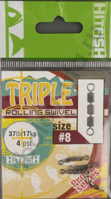Вертлюг тройной цепочка Hitfish Triple Rolling Swivel №8, 37lb, 17кг