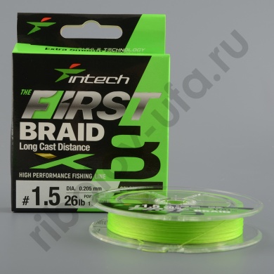 Шнур плетёный Intech First Braid X8 Green 150м, 0.205мм, 11.8кг 26lb #1.5