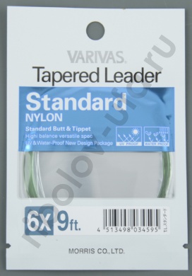 Подлесок конусный Varivas Standard Nylon Tapered Leader (loop) Green/Clear Tip 9ft, 6X