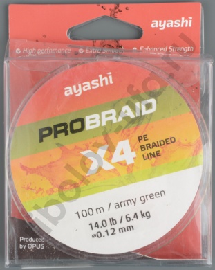 Шнур плетёный Ayashi Pro Braid-X4 (army green) 0,25 мм, 100 м