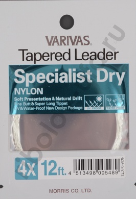 Подлесок конусный Varivas Specialist Dry Tapered Leader Pale Green 12ft 4х 