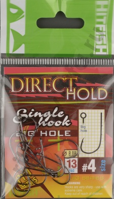 Одинарные крючки Hitfish  с засечками Direct Hold Single Hook (с большим ухом) # 4
