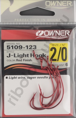 Офсетный крючок Owner 5109 Red №2/0 J-Light Hook