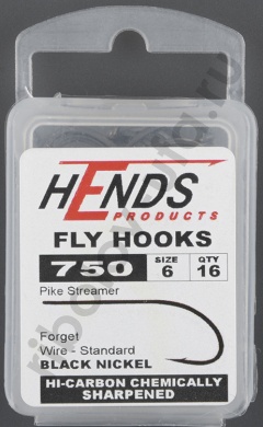 Крючки Hends 750 Pike Streamer Black Nickel #6 (16шт/уп) HND 750-16-6