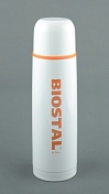 Термос Biostal узкое горло с кноп. цветной белый  1л. (NB-1000 C-W)
