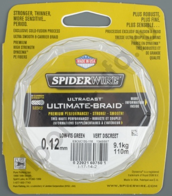 Шнур плетёный SpiderWire Ultracast 8Carrier Green 110m 0.14