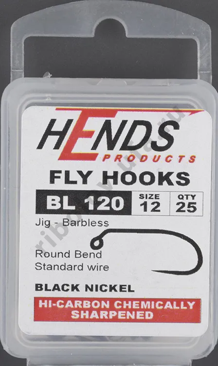 Крючки Hends 120 BL Jig Barbless Black Nickel #12 (25шт/уп)