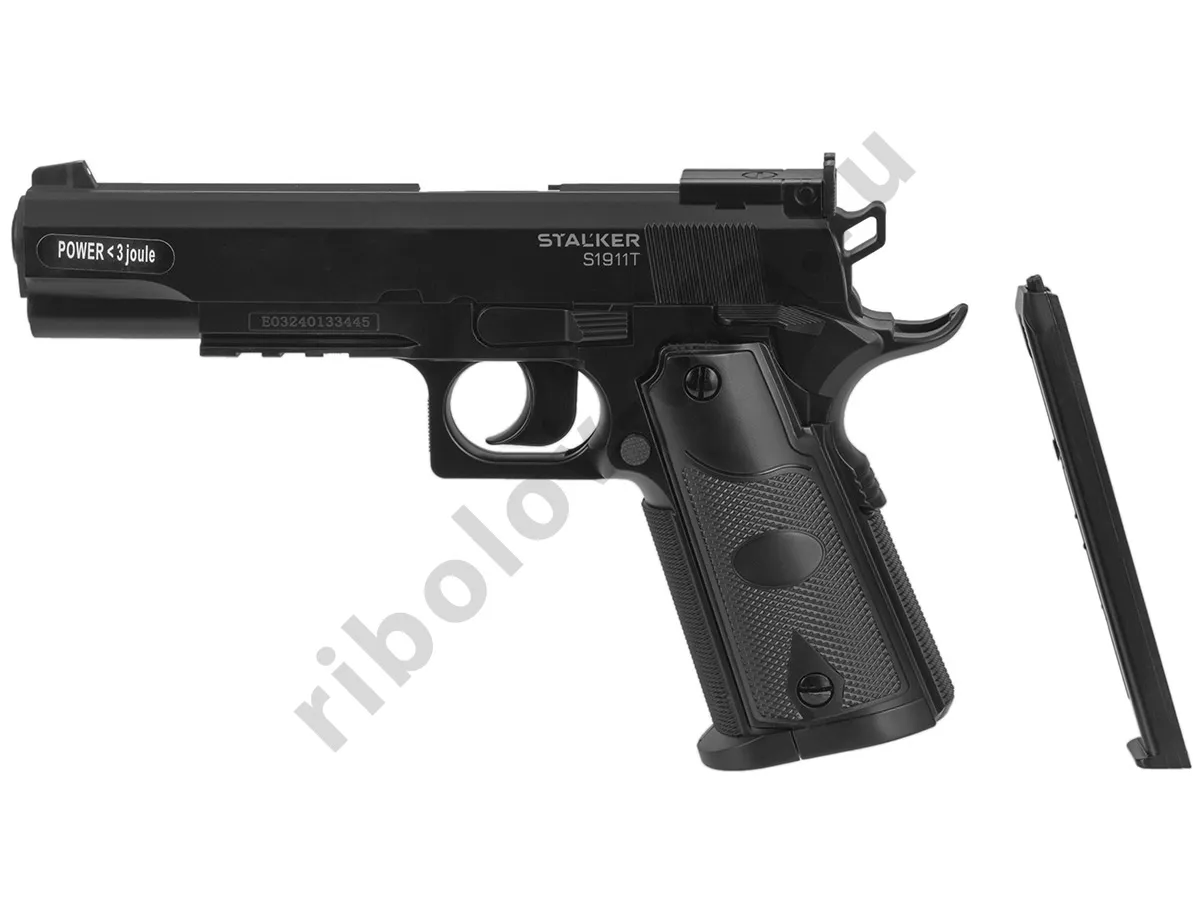 Пистолет пневм. Stalker S1911T, кал 4,5мм. 12г СО2, пластик, 120 м/с (Colt 1911)