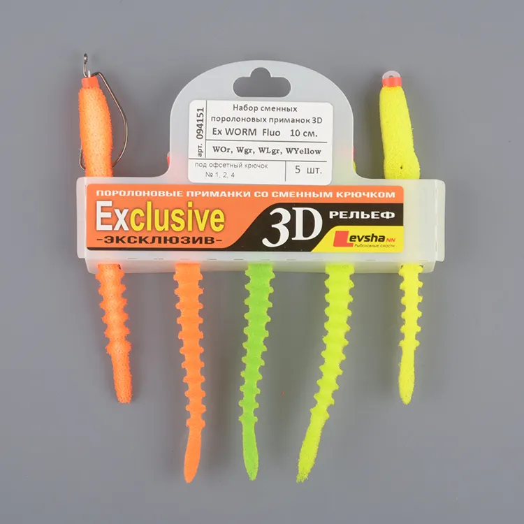 Набор поролон. приманок Левша-НН 3D Ex Worm 10см (под офсет. крючок № 1,2,4) 094151