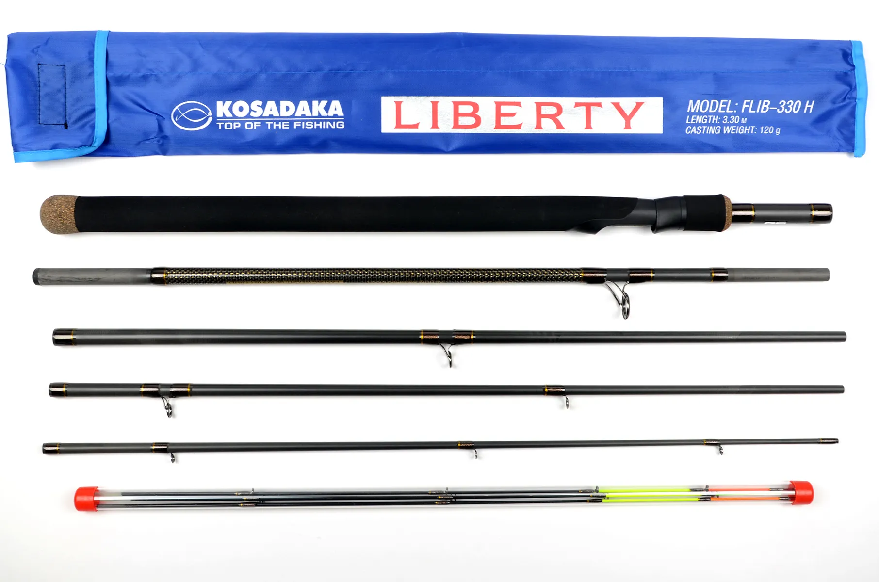 Удилище фидерное Kosadaka Liberty 3.0 м, до 120 гр., 6 секций, 3 вершинки