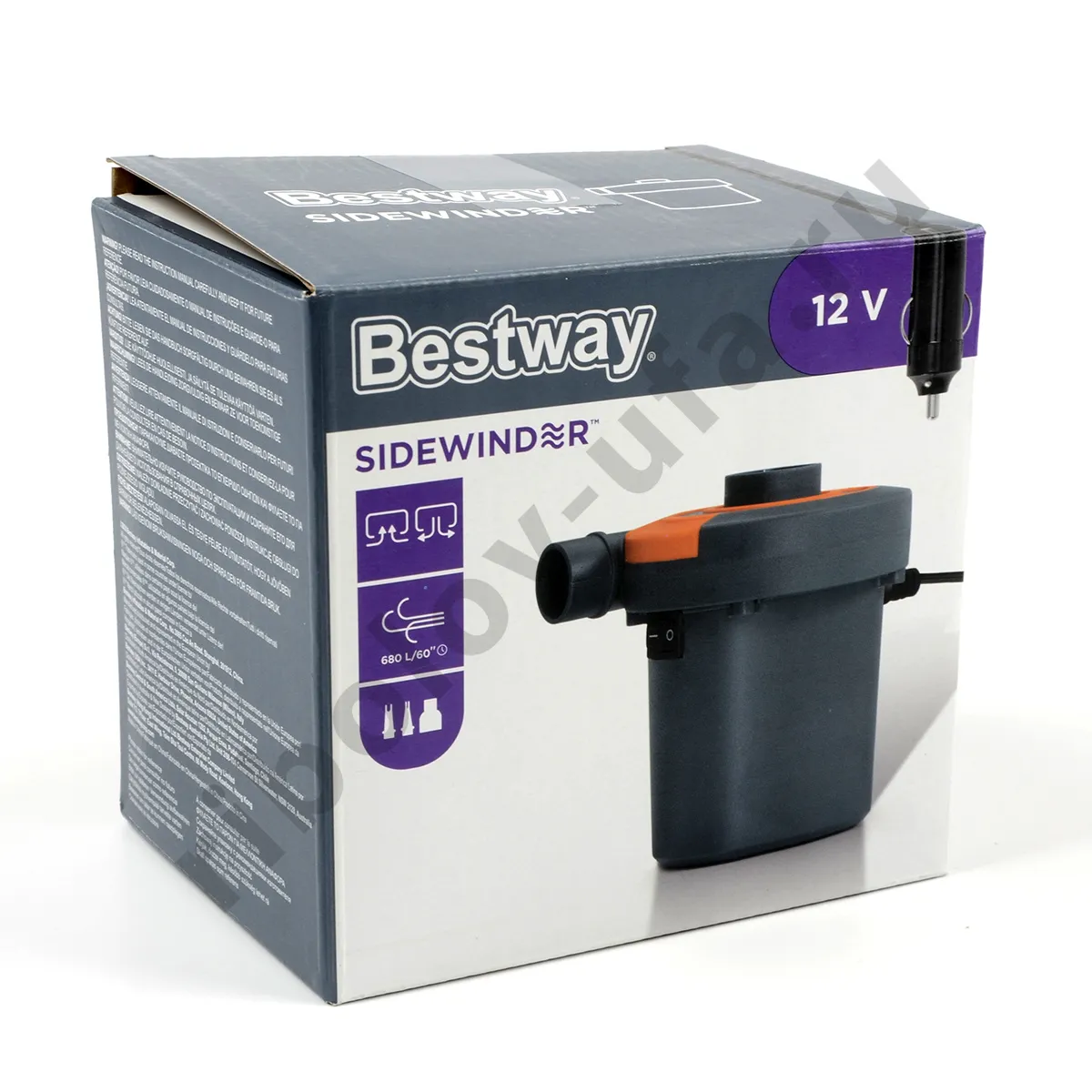 Насос электрический Bestway 12B (от прикуривателя) 680л, 3насадки, надувание/сдувание