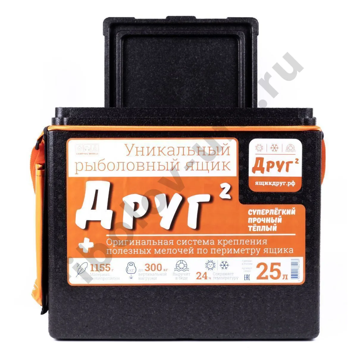Ящик зимний Camping World Друг-2+ (32.5х43х29см) 25л черный + оригинальная система крепления