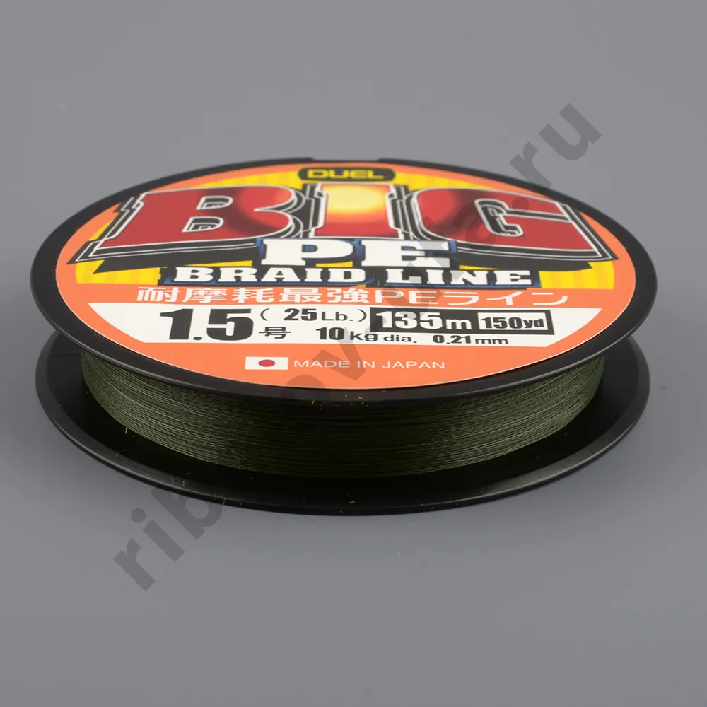 Шнур плетёный Duel Big PE Braid Line 135м Dark Green X4 # 1.5 10кг 0.21мм