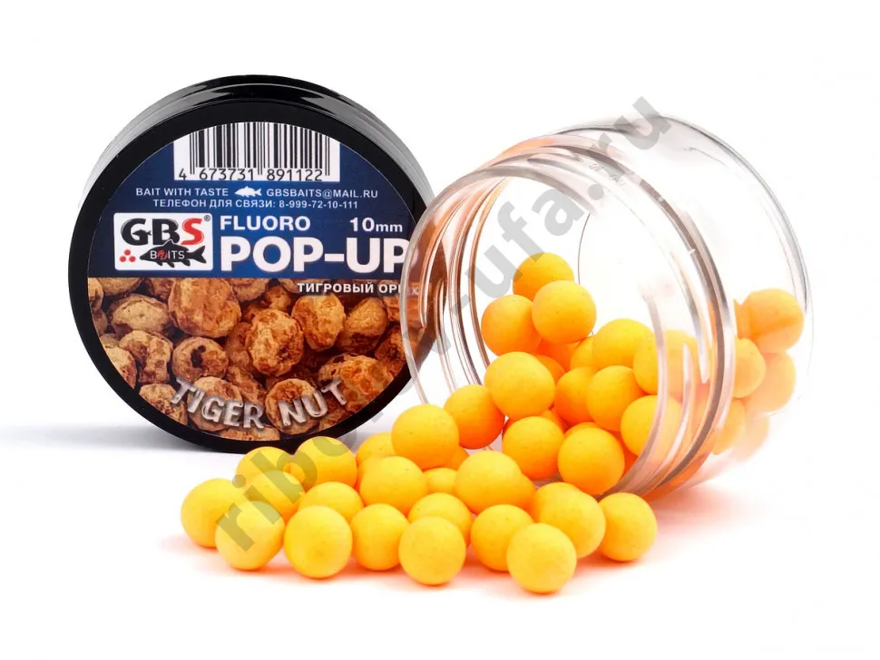 Бойлы GBS Baits Pop-up плавающие 10мм 55гр (банка) Tiger Nut оранжевый