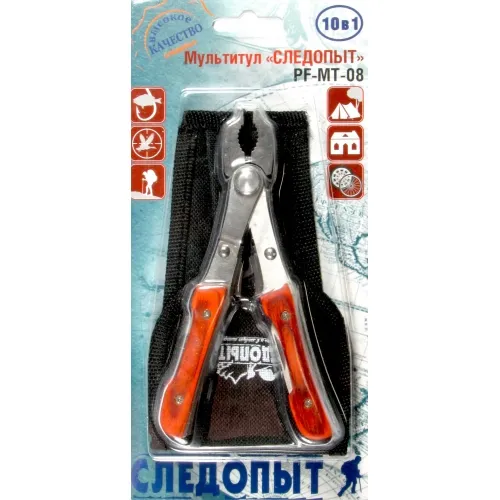 Мультитул (плоскогубцы-бокорезы) Следопыт  10 предметов, средний, в чехле,на блистере PF-MT-08