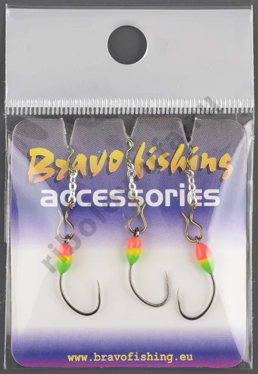 Мормышка вольфрам Bravo Fishing эпоксид. крючок №4 цв.SF на цепочке 2.0см, заст. №2x3 Sil