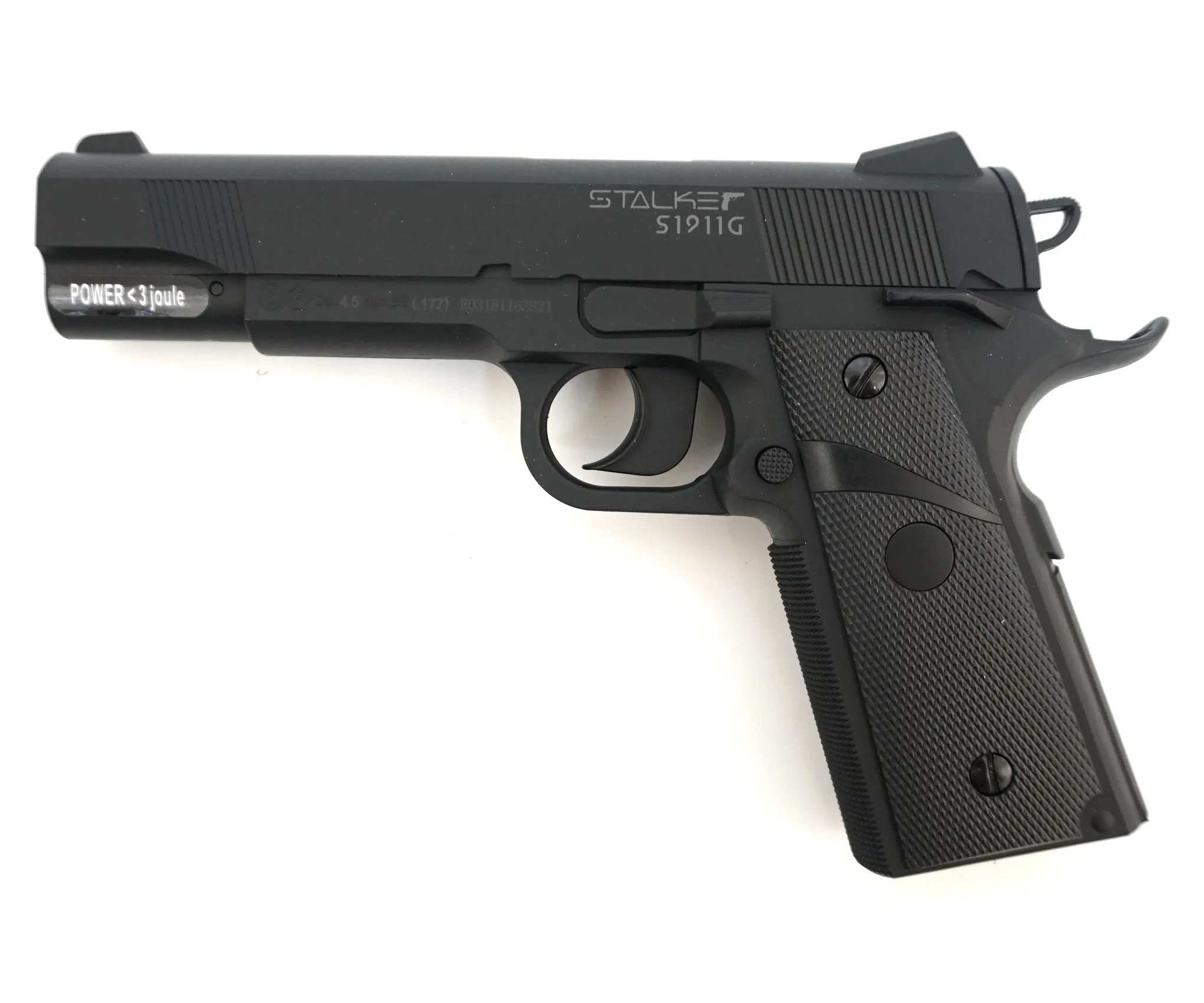 Пистолет пневм. Stalker S1911G, кал 4,5мм. 12г СО2, пластик, 120 м/с (Colt 1911)