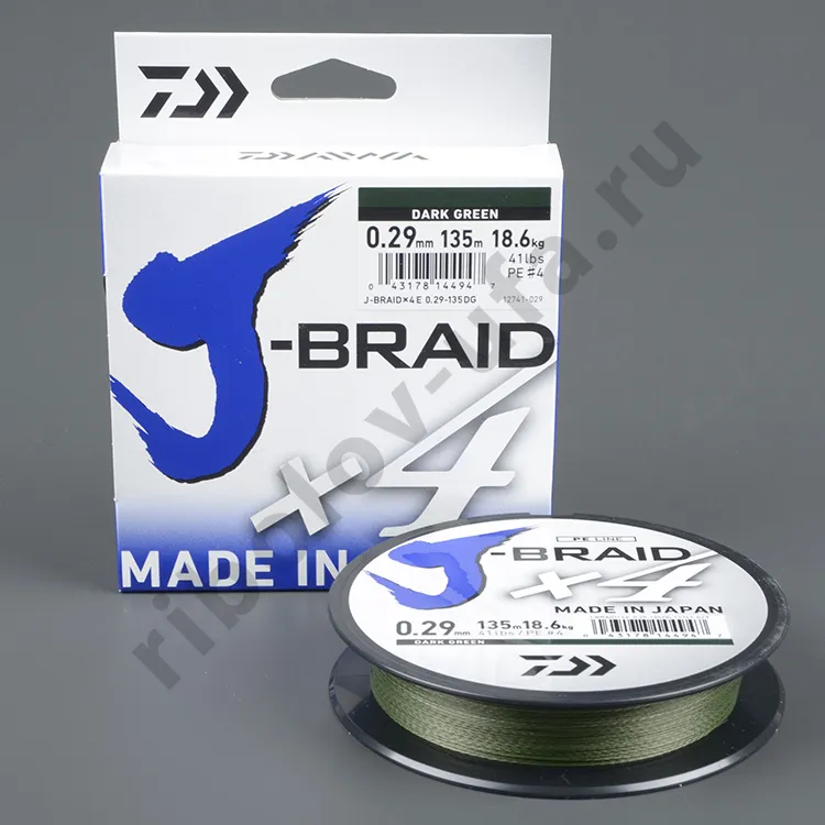 Шнур плетёный Daiwa J-Braid X4 135м зеленая 0,29мм 