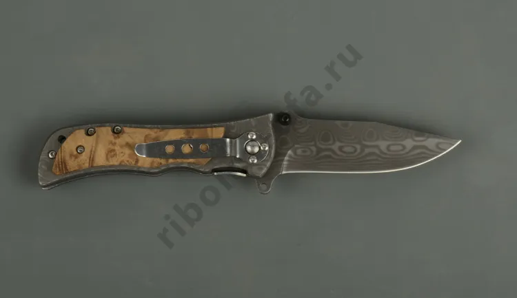 Нож складной Kosadaka N-F37W 20.5/12.0 см, дамасский, с деревянной накладкой