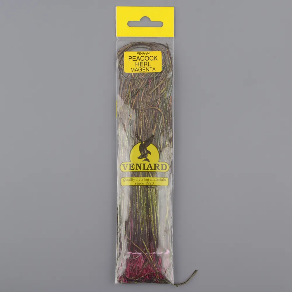 Бородки пера павлина Veniard Peacock herl dyed Magenta