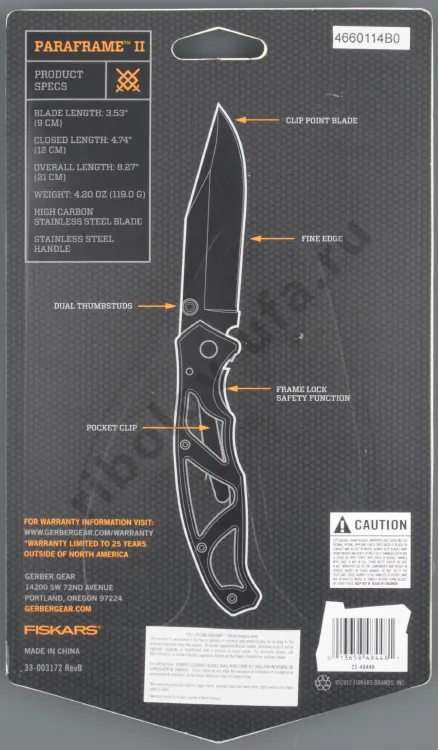 Нож Gerber Essentials Paraframe II SS, прямое лезвие, блистер 4660114BO