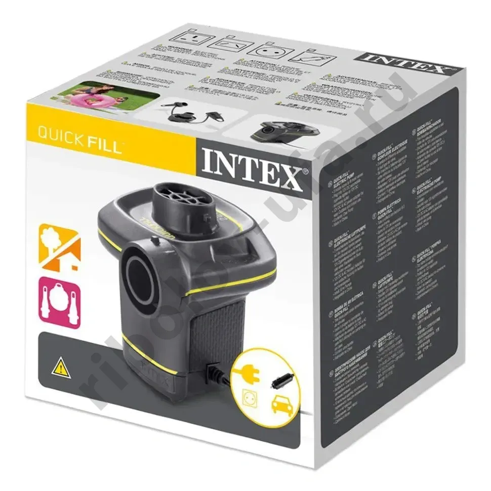 Насос электрический Intex для накачивания от сети 220/12В, комплект 3 насадки, 650л/мин