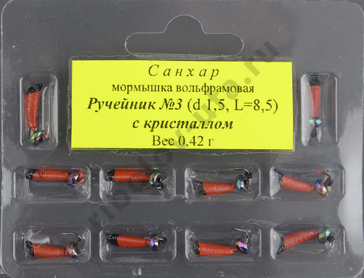 Мормышка вольфрам. Санхар Ручейник №3 кристалл хамелеон,1.5/8.5 мм, 0.42гр красный (10 шт/уп)