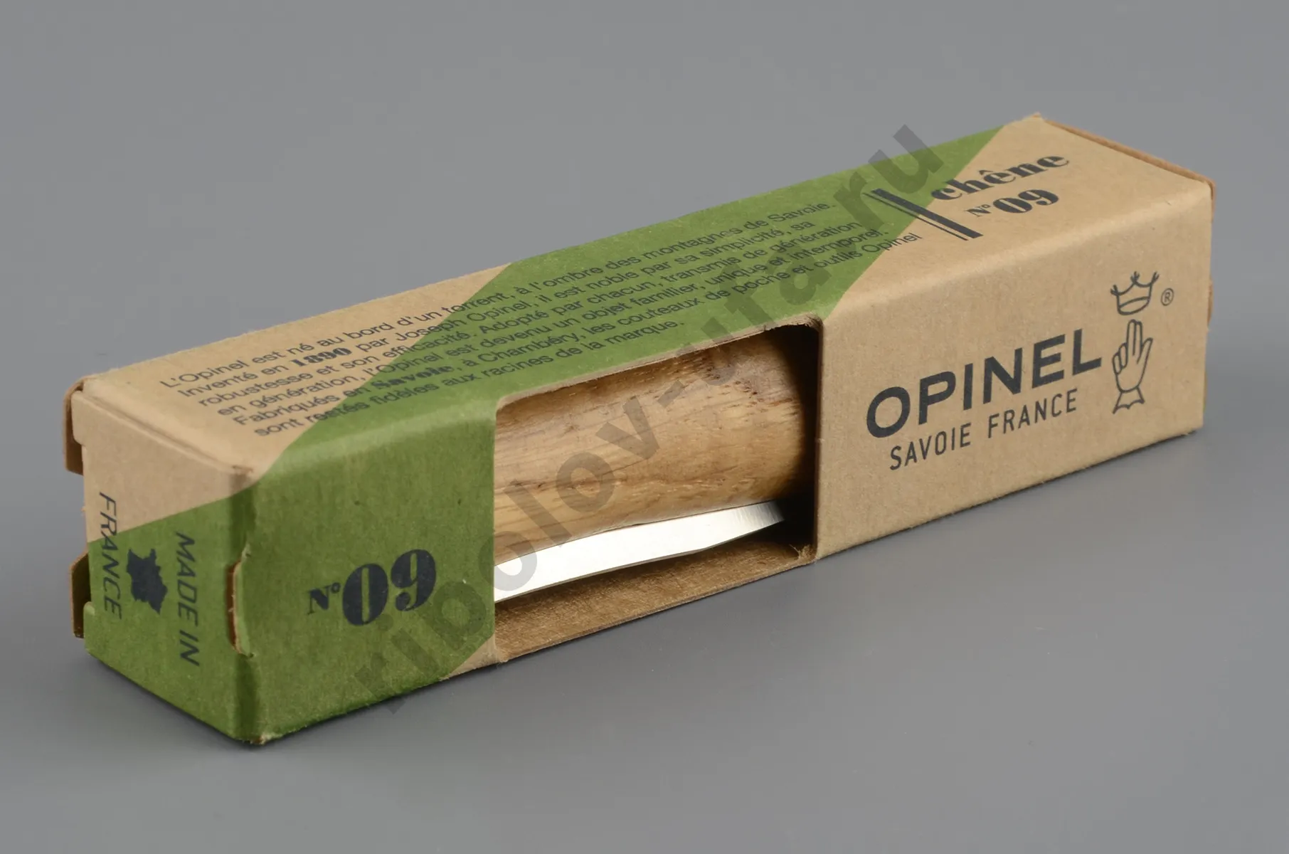 Нож Opinel 9 нержавеющая сталь, дубовая рукоять в картон.коробке