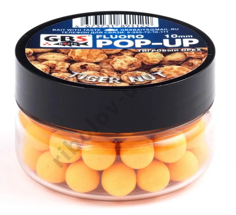 Бойлы GBS Baits Pop-up плавающие 10мм 55гр (банка) Tiger Nut оранжевый