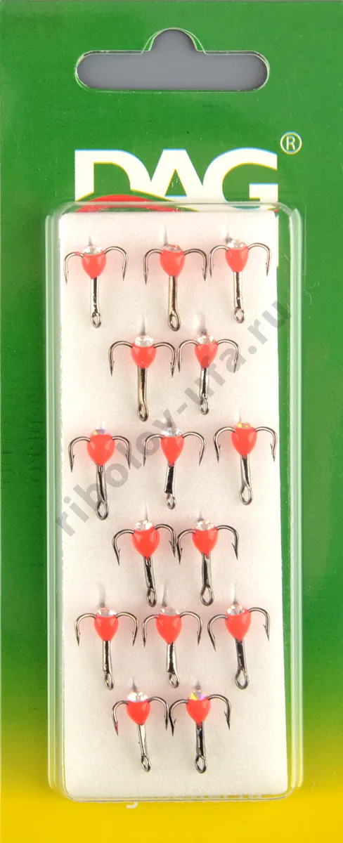 Тройник Dag Master Капля со стразой Красный с кр.Mustad №16 UF