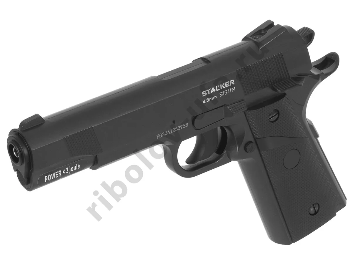 Пистолет пневм. Stalker S1911M (Colt 1911) к.4,5мм, 12г CO2, металл, 120 м/с, чёрный