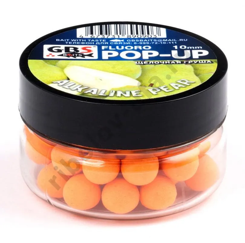 Бойлы GBS Baits Pop-up плавающие 10мм 55гр (банка) Alkaline Pear Щелочная груша