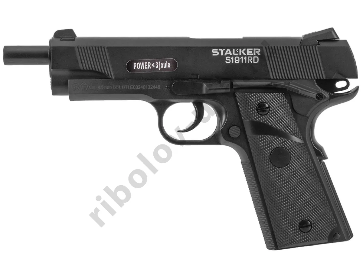 Пистолет пневм. Stalker S1911RD, кал 4,5мм. 12г СО2, металл-пластик, Blowback.120 м/с (Colt 1911)