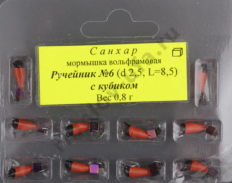 Мормышка вольфрам. Санхар Ручейник №6 кубик хамелеон,2.5/8.5 мм, 0.8гр красный (10 шт/уп)