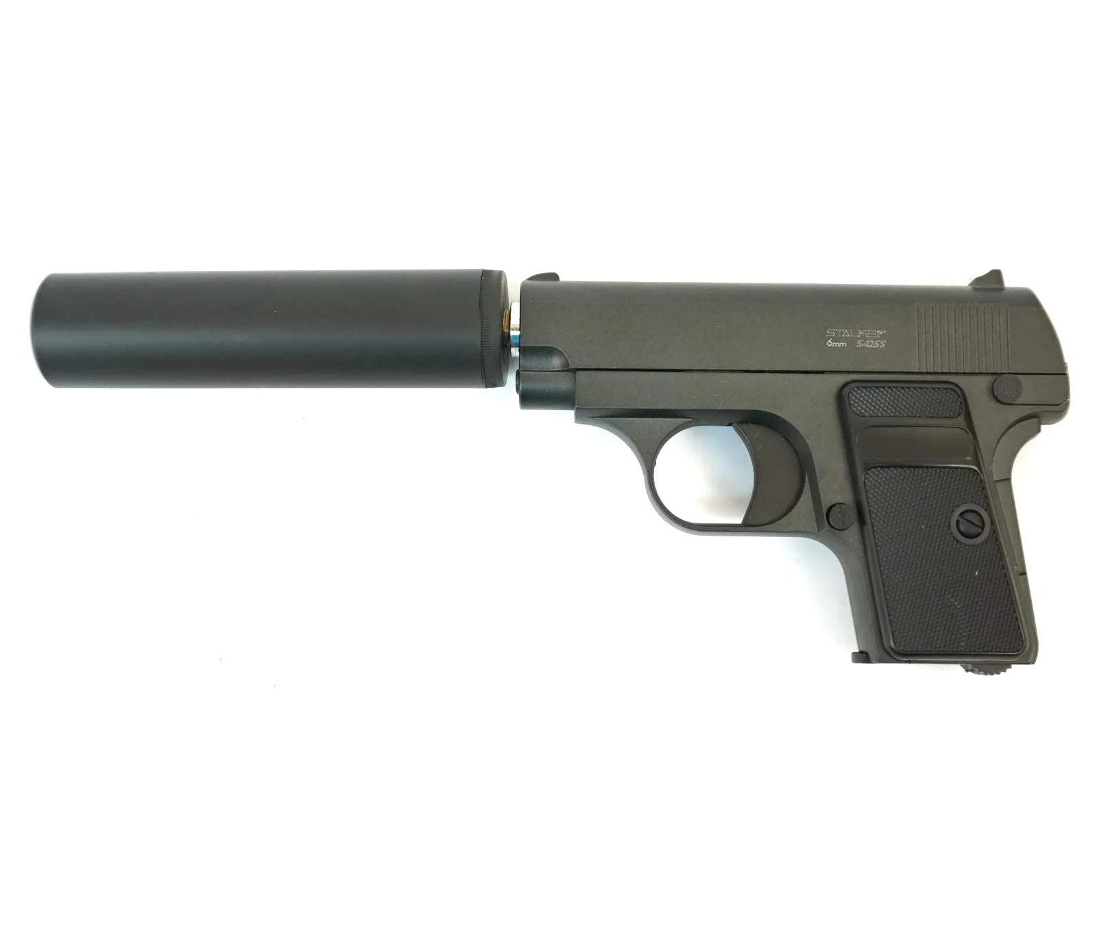 Пистолет пневм. Stalker SA25S Spring, кал 6мм, металл, + имитатор ПБС (Colt Model 1908)