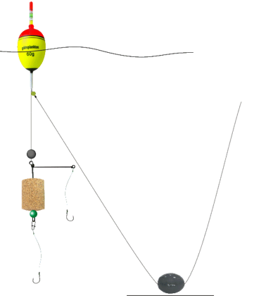 Снасть на толстолобика №4 Г-обр.оснастка, 2крючка iseama №15, Eva-поплавок 60гр, груз свинец 40г