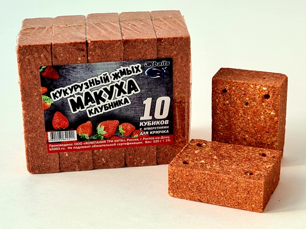 Макуха Три Кита (кукуруза, жмых) с отверстием 350гр. Клубника