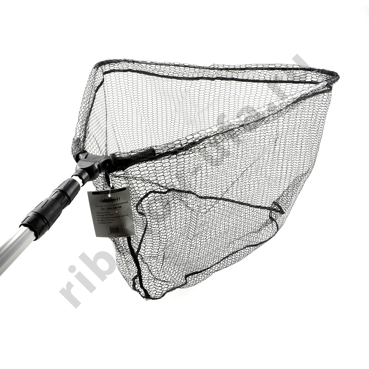 Подсачек Grfish телескоп. Delux,  2,1м, 70х70см, прорез.нейлон, 15*8мм, гл.50см