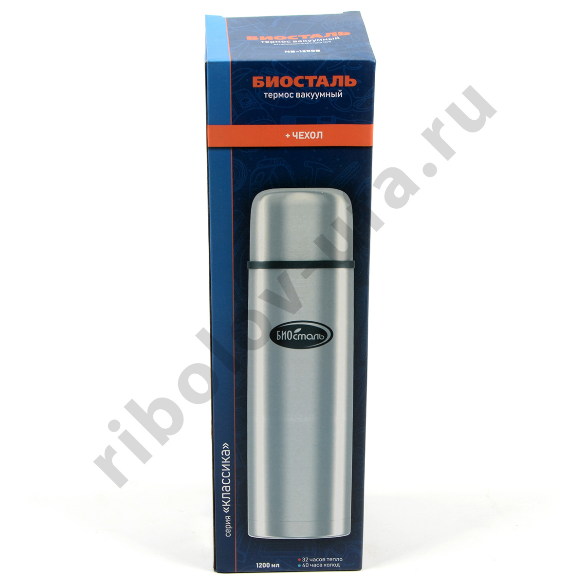 Термос Biostal узкое горло, с кноп.чехол 1.2л. (NB-1200B)