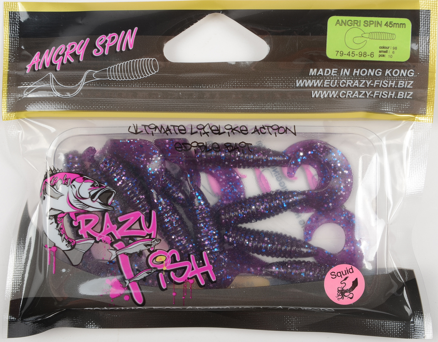 Силиконовая приманка Crazy Fish Angry Spin 1.8in 45мм цв.98 (кальмар)