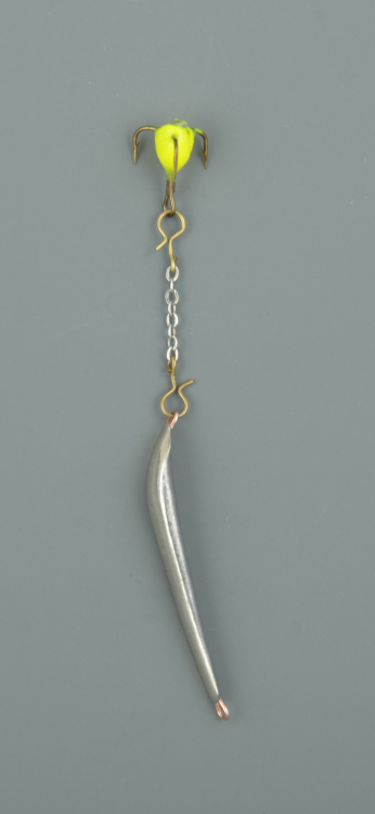 Блесна зимняя Пирс Гвоздик большой с чёртиком на цепочке нейзильбер (в блистере)