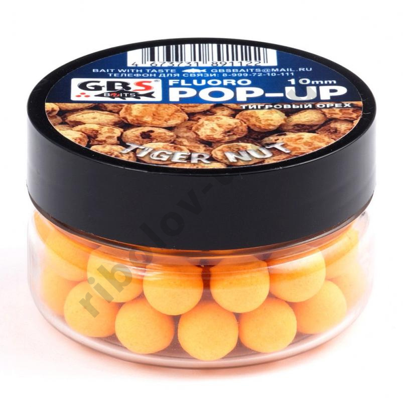 Бойлы GBS Baits Pop-up плавающие 12мм 55гр (банка) Tiger Nut оранжевый